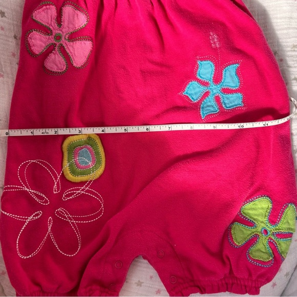 ⭒ 18-24M Little Tikes Pink Embroidered Flower Romper Ruffles Patches Buttons ⭒ - Picture 12 of 14